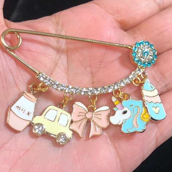 Evil Eye Gold Plated Handmade Safety pins for baby stroller.$25 each - Picture 2 of 12